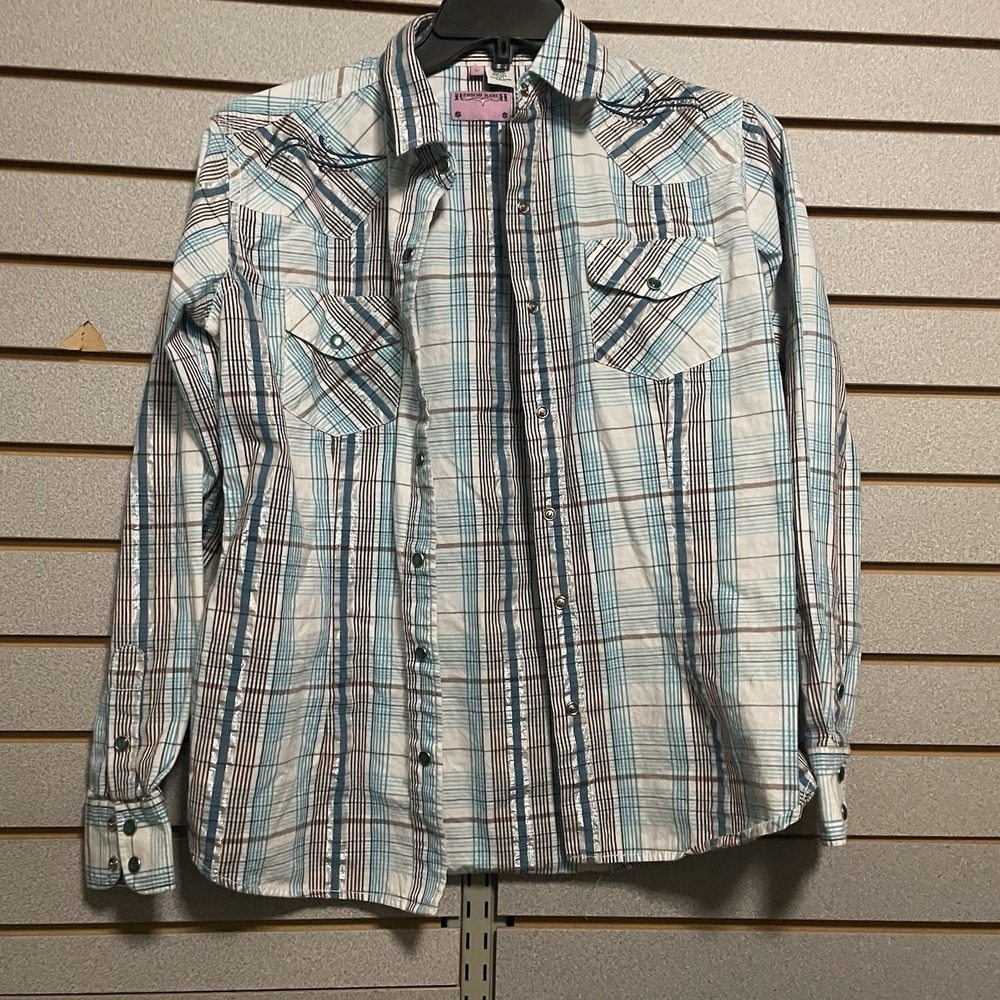 Ransom Ranch L  long sleeve Pearl SnapWestern shirt Plaid Rhinestones Embroidery